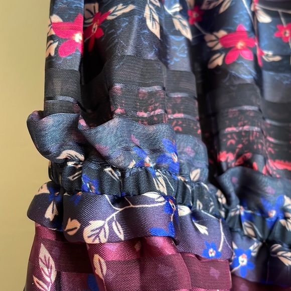 Kensie 8 multicolor purple navy red stripe midi maxi ruffle hem sharkbite nwt 8 - Picture 6 of 12